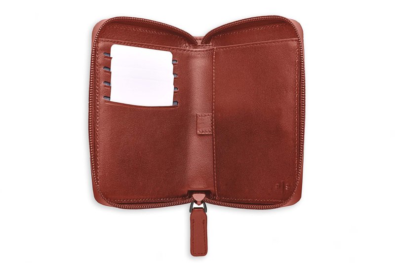 INE Zipper Bifold Wallet in Cognac - 皮夹/钱包 - 真皮 咖啡色