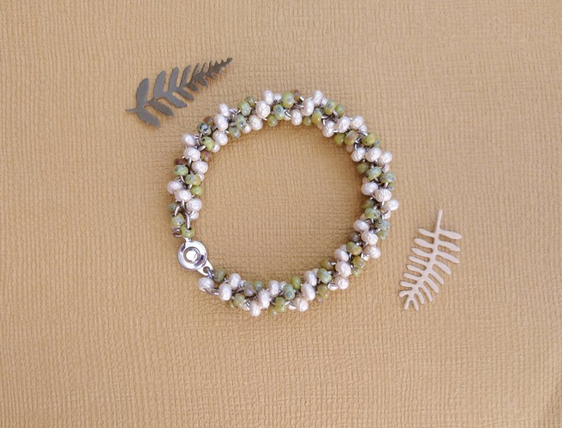 轻拂叶稍-不锈钢双色扁珠手链 - 手链/手环 - 不锈钢 绿色