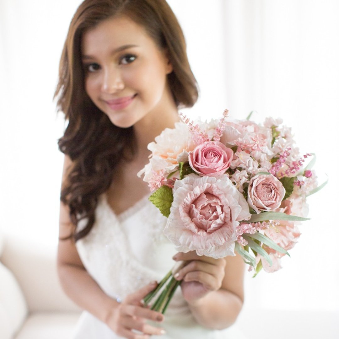 Pink Bridal Bouquet Artificial Paper Flower Medium Bouquet Blush Heaven - 木工/竹艺/纸艺 - 纸 粉红色