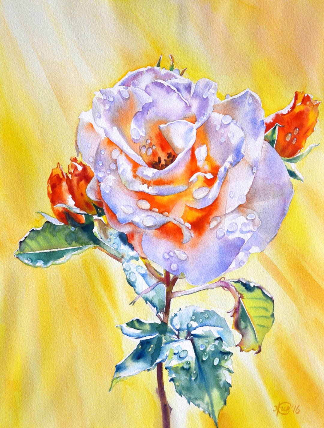 Rose original watercolor painting by artist Irina Zhunaeva - 墙贴/壁贴 - 纸 多色