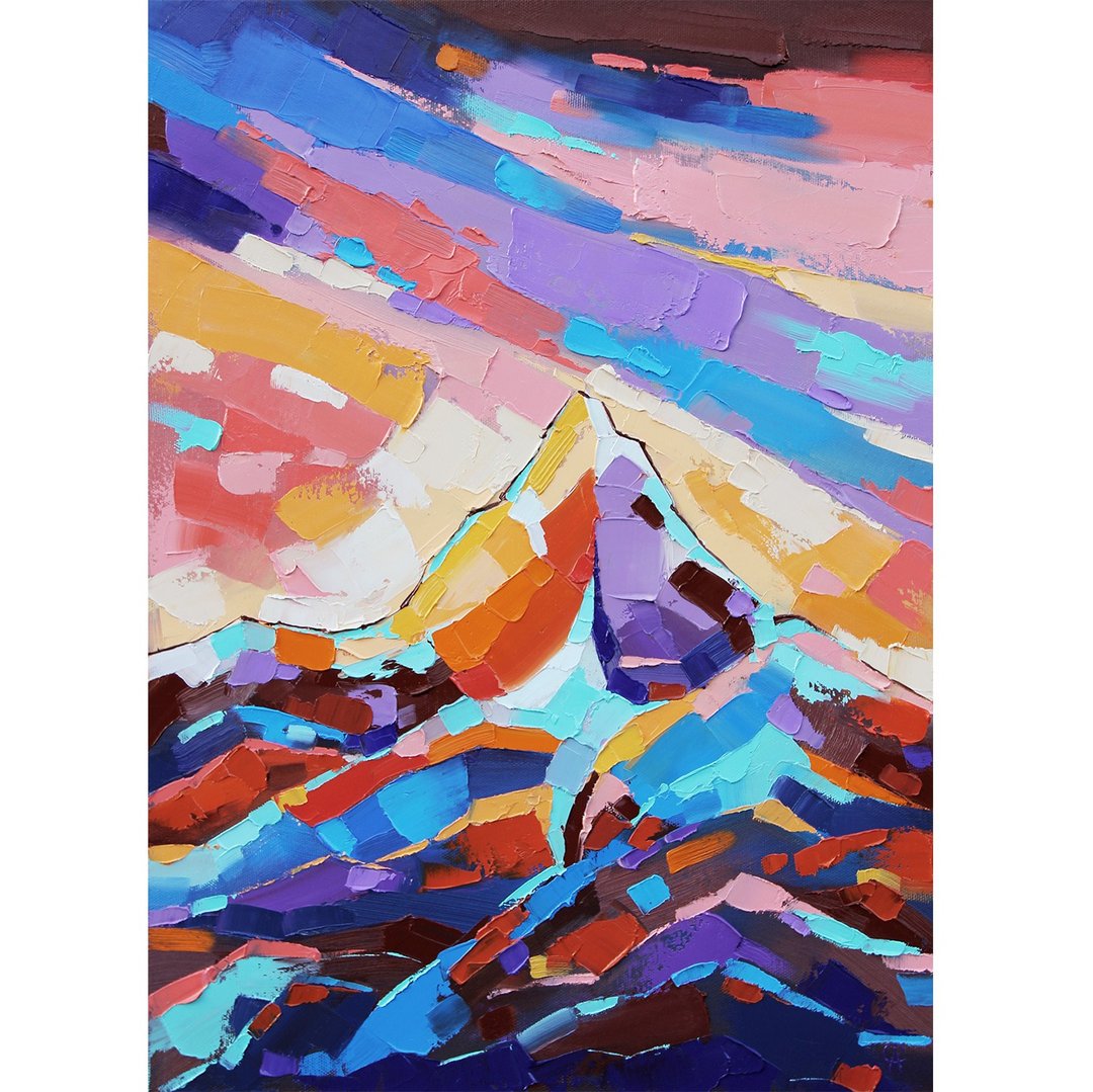 Mountain Sunset Painting Nepal Original Art Landscape Artwork Himalayas Art - 海报/装饰画/版画 - 其他材质 多色
