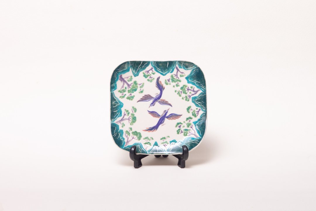陶瓷 山林飞鸟瓷盘 手绘陶盘 Ceramic Plate - 摆饰 - 陶 绿色