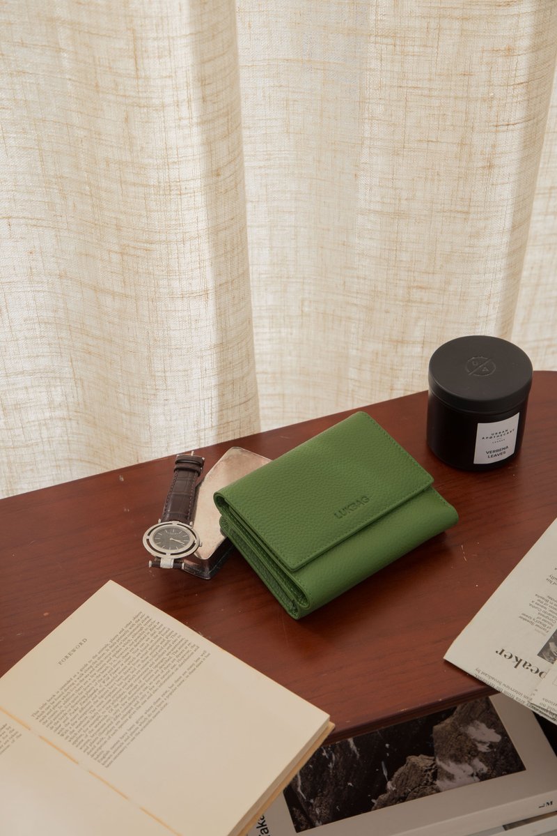 Lukbag Studio|荔枝纹扣式三折短夹|草地绿【情人节快速出货】 - 皮夹/钱包 - 真皮 绿色