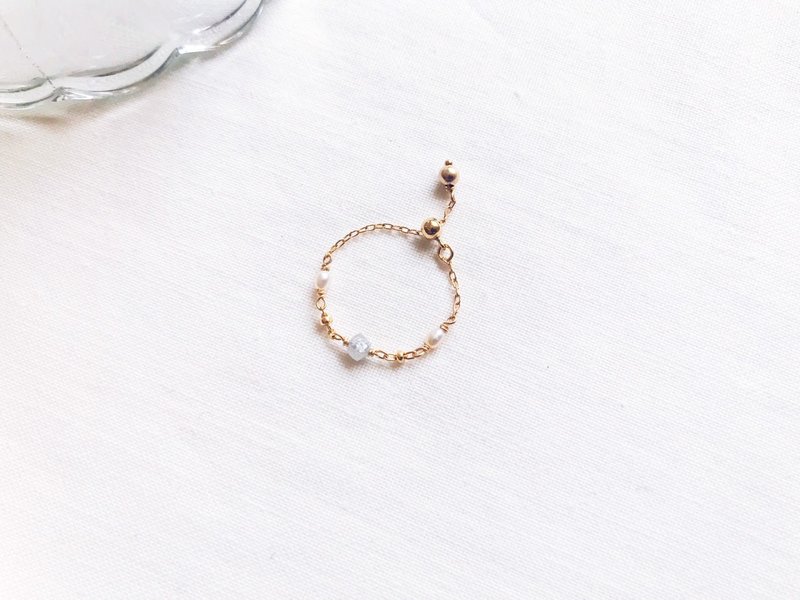 ::金:: 小小金石 灰钻原矿 珍珠  14Kgf 链戒 - 戒指 - 贵金属 