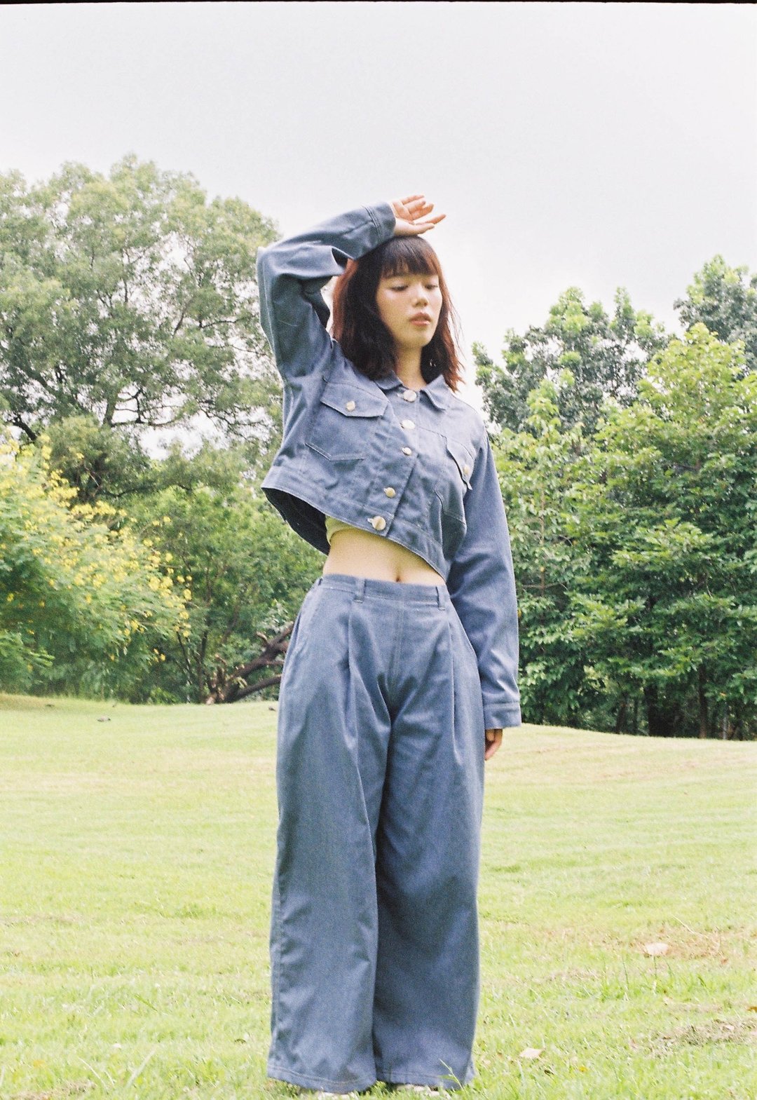 Pleated pants (Blue) Size L-XL - 女装长裤 - 棉 蓝色