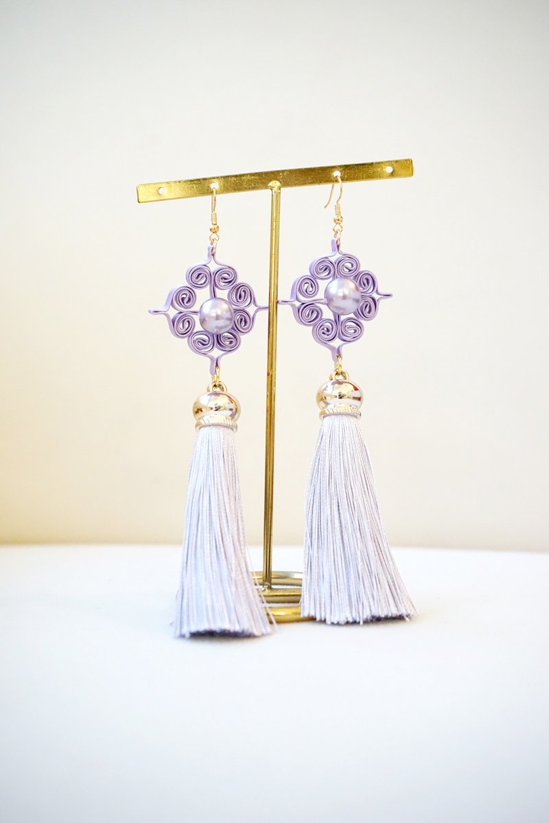 如意盘扣流苏耳环 (浅紫色) - 耳环/耳夹 - 其他材质 紫色