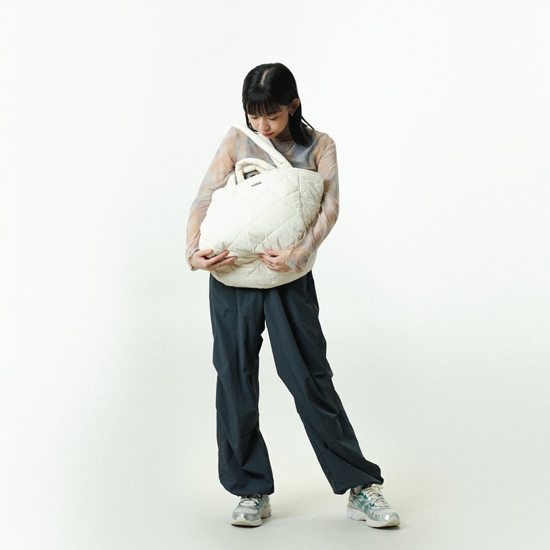 PUFFY系列新品 | KURA 双面单肩手提包 (象牙白/ 糖霜粉红色) - 侧背包/斜挎包 - 尼龙 白色