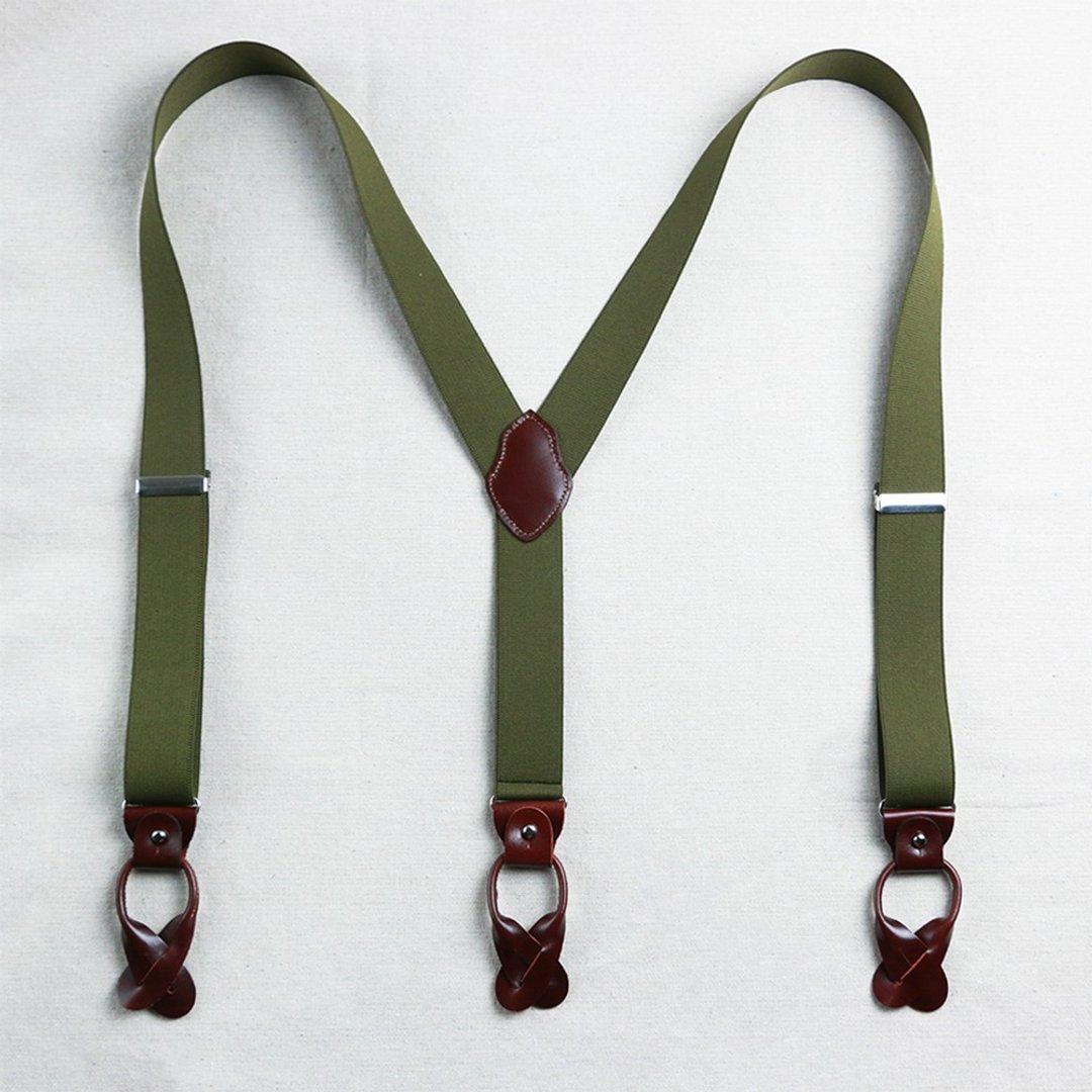 Suspenders 吊带夹【军绿】吊带 可拆式 32mm made in Taiwan - 皮带/腰带 - 真皮 绿色