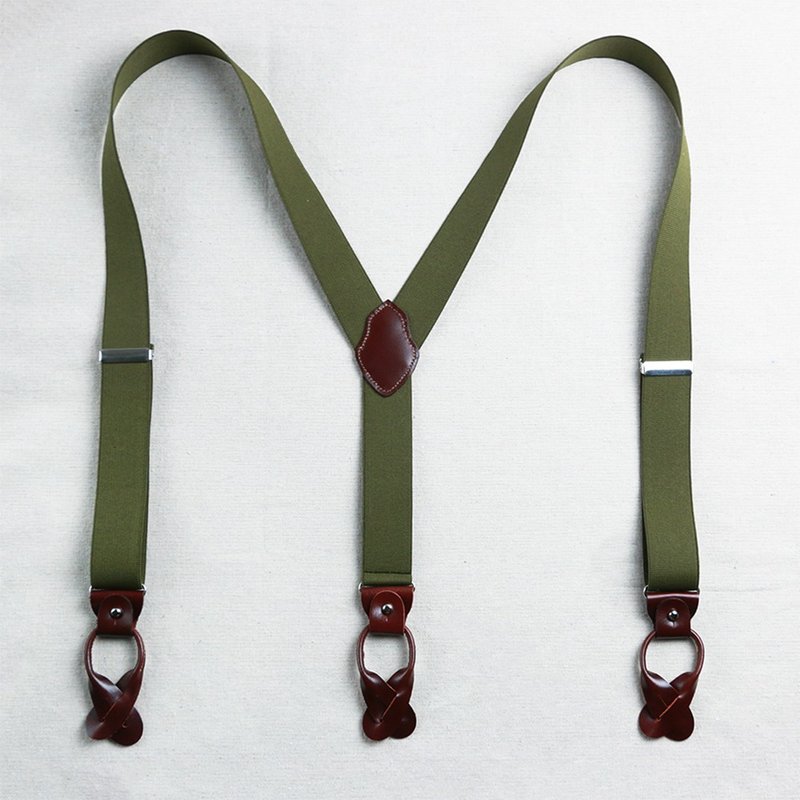 Suspenders 吊带夹【军绿】吊带 可拆式 32mm made in Taiwan - 皮带/腰带 - 真皮 绿色