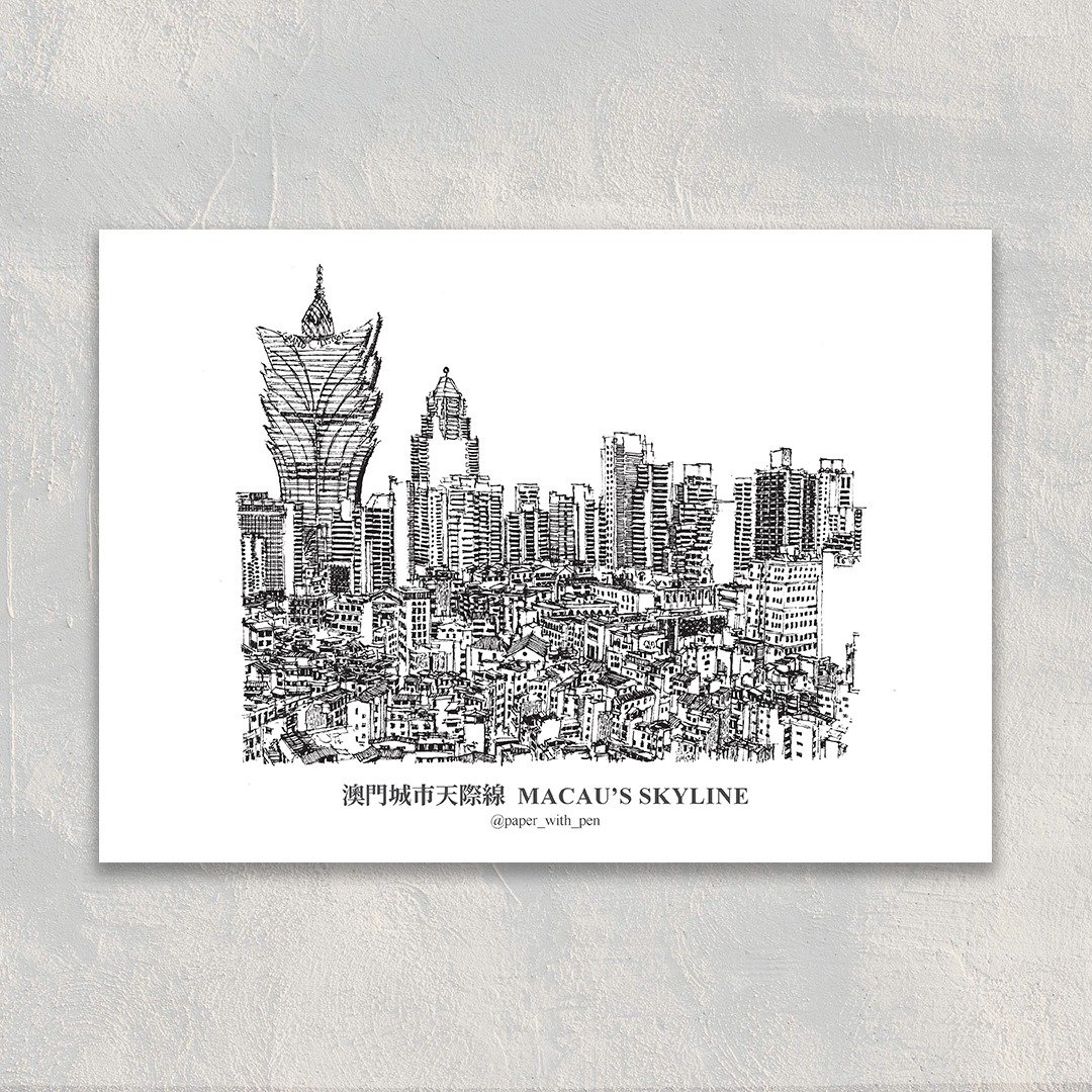 A6 Hand-Drawn Postcard : Macau's city skyline - 卡片/明信片 - 纸 