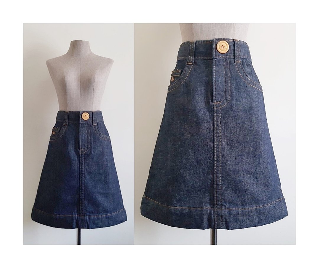 MARC JACOBS Vintage Navy Blue Denim A Line Skirt - 裙子 - 棉．麻 蓝色