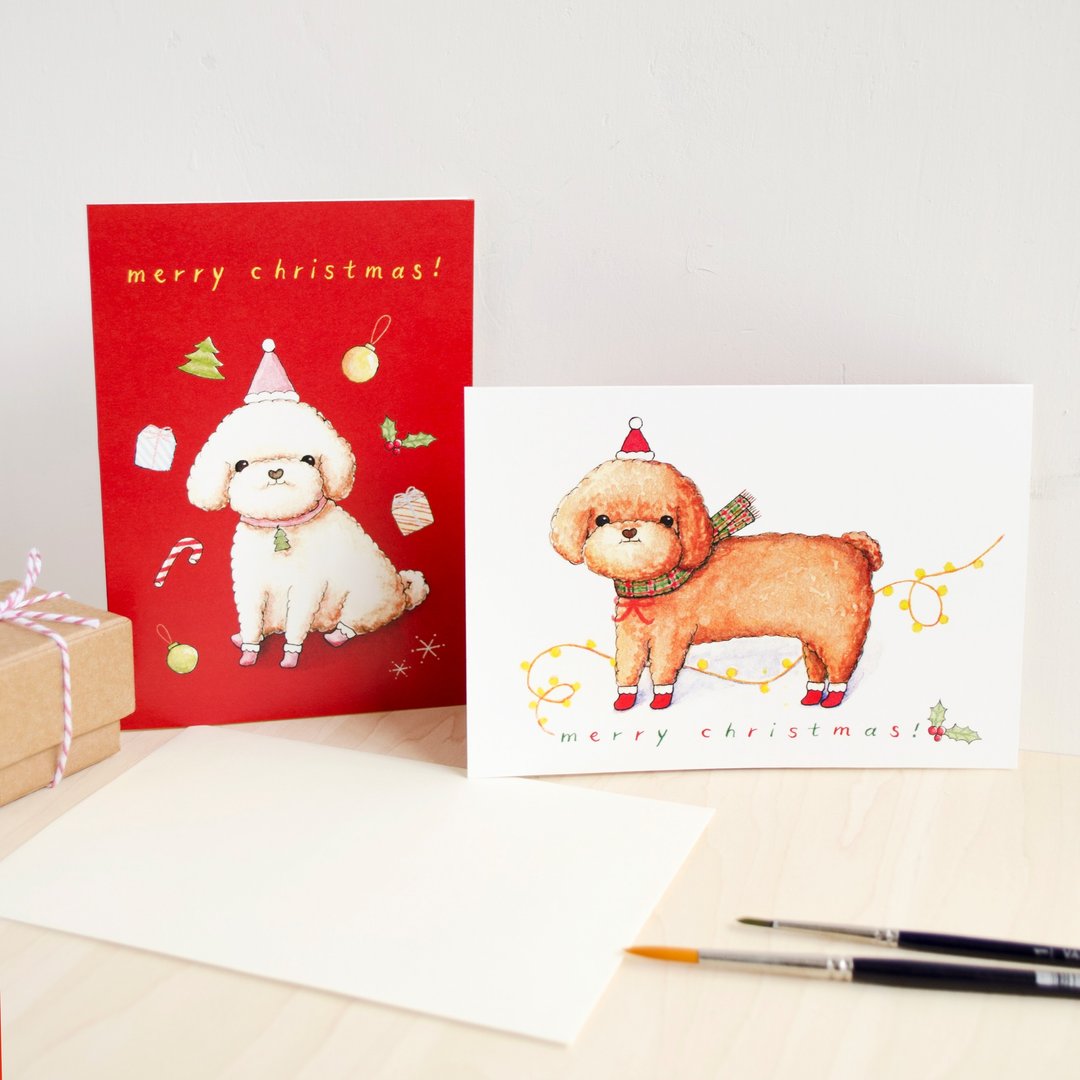 【圣诞卡】Toy Poodle 贵宾犬/贵妇狗  (连信封) - 卡片/明信片 - 纸 