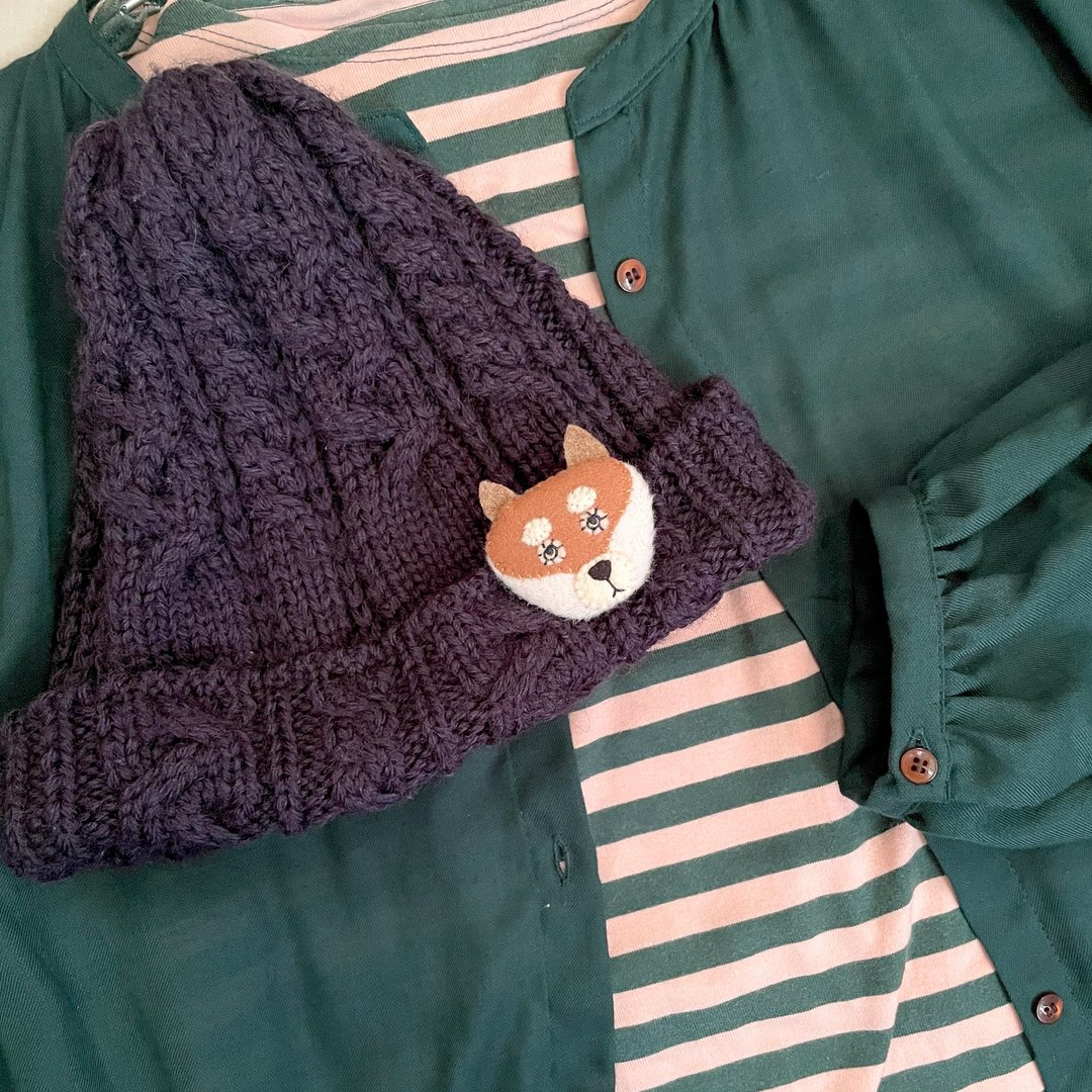 Handmade Shiba Inu brooch with a face that is worrisome. - 胸针 - 羊毛 咖啡色