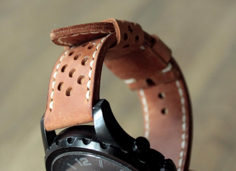 真皮表带男士皮革表带穿孔表带 - 表带 - 真皮 橘色