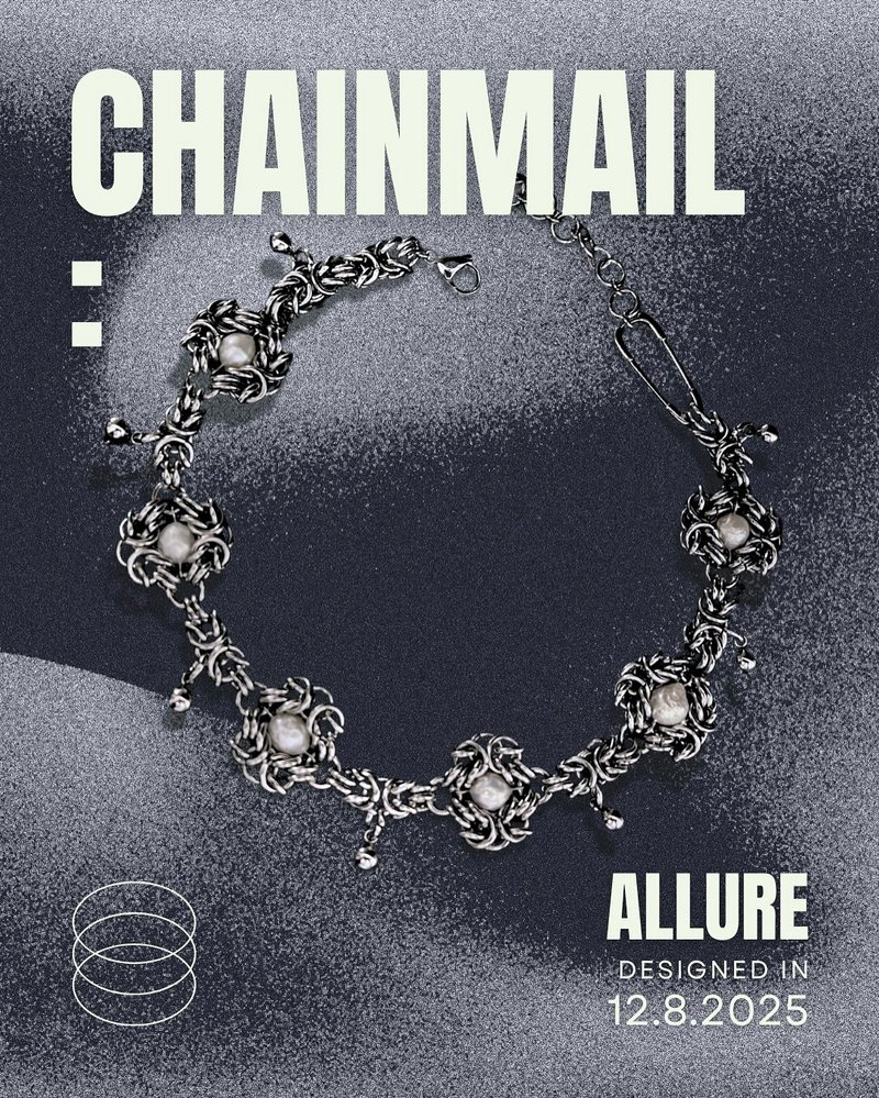 诱惑・手织链甲不锈钢珍珠项链 - 项链 - 不锈钢 银色