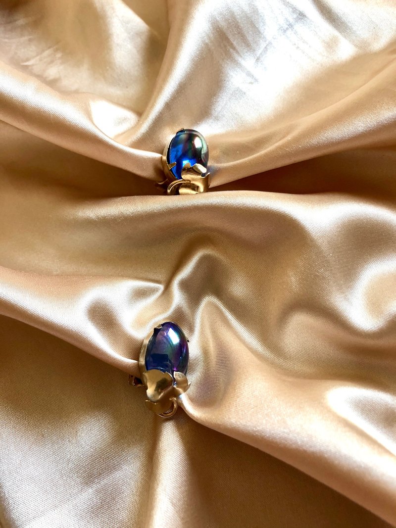 Vintage Purple Grape Glass Gold Clip On Earrings - 耳环/耳夹 - 贵金属 紫色