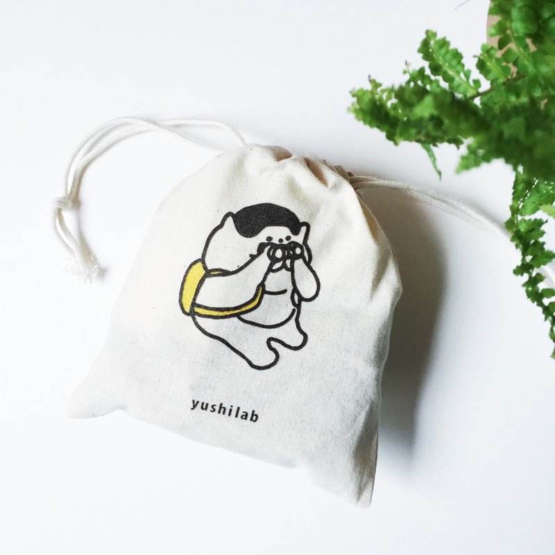 望远五郎 小帆布束口袋/零钱收纳袋 - 化妆包/杂物包 - 棉．麻 白色