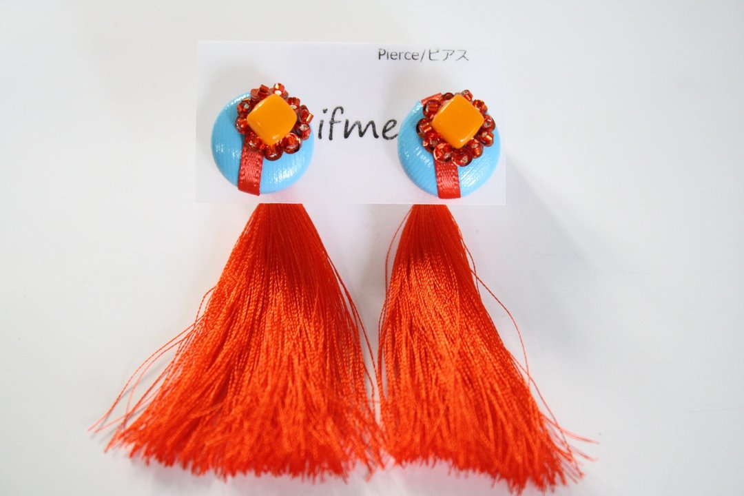 2way tassel earrings 2way tassel pierced earring - 耳环/耳夹 - 绣线 红色