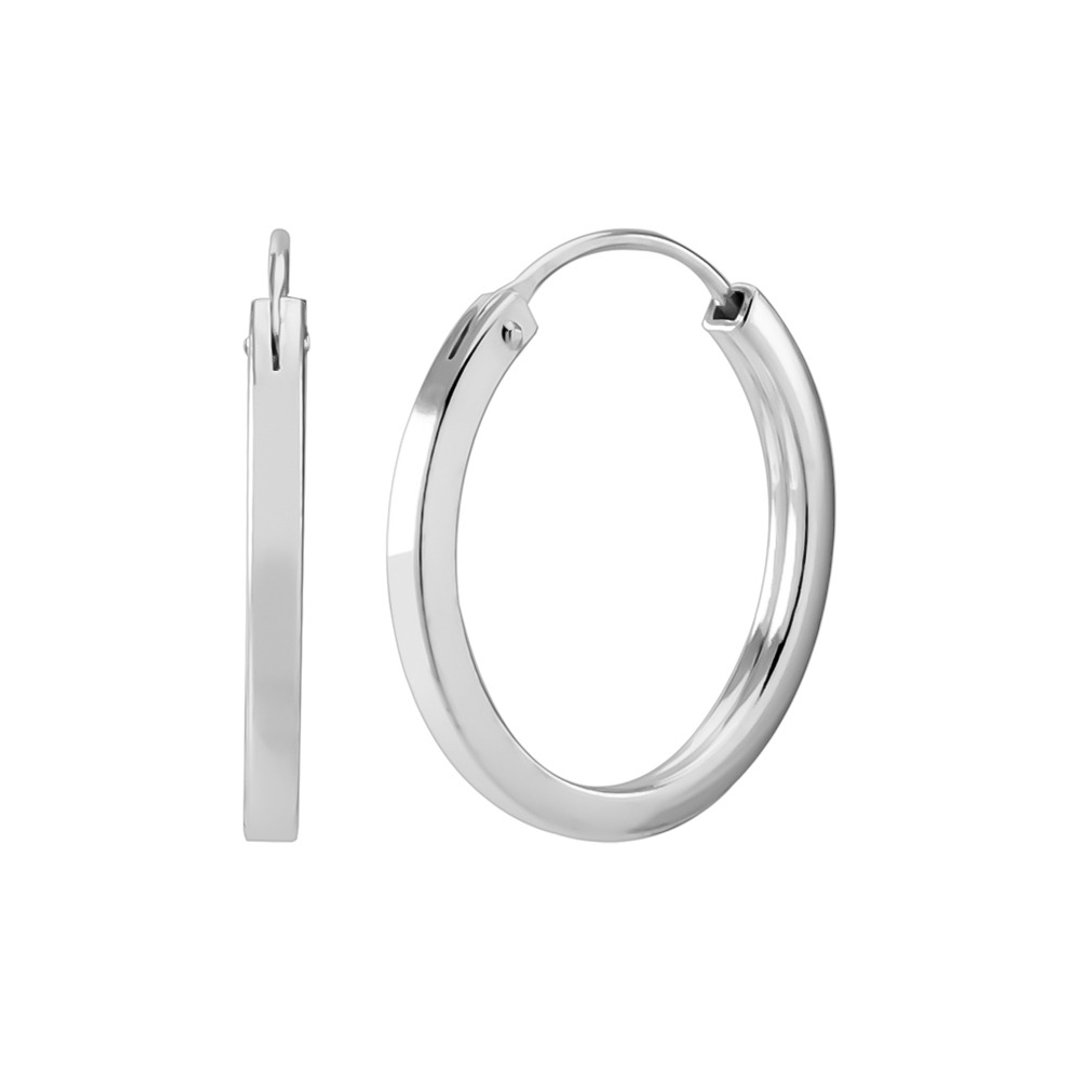 Silver hoop square earrings 92.5% sterling thickness 2mm.x20mm. - 耳环/耳夹 - 纯银 白色