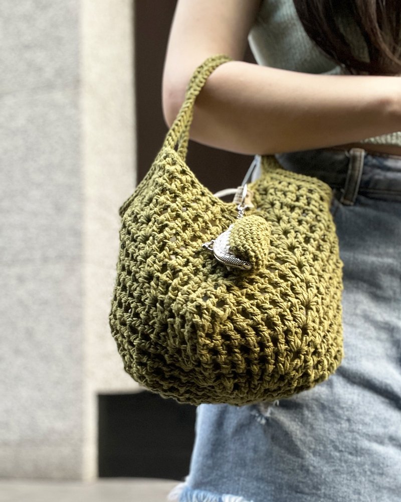【棉织胖胖包】抹茶绿・标准款 手提/肩背/子母包/手工编织包 - 手提包/手提袋 - 棉．麻 