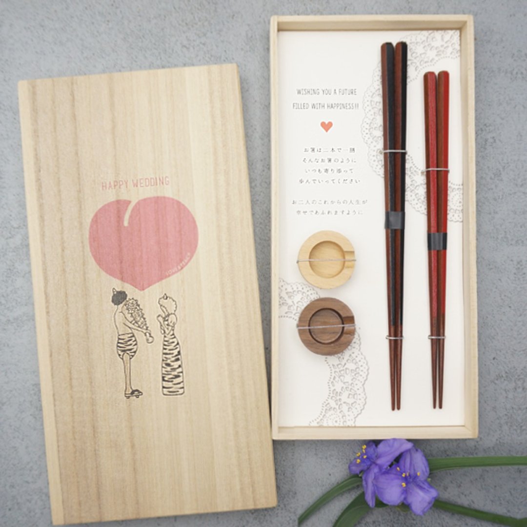 ORDER FOR M Y Hyozaemon Chopsticks Gift Set Happy Wedding Onigashima no Oni - 筷子/筷架 - 木头 