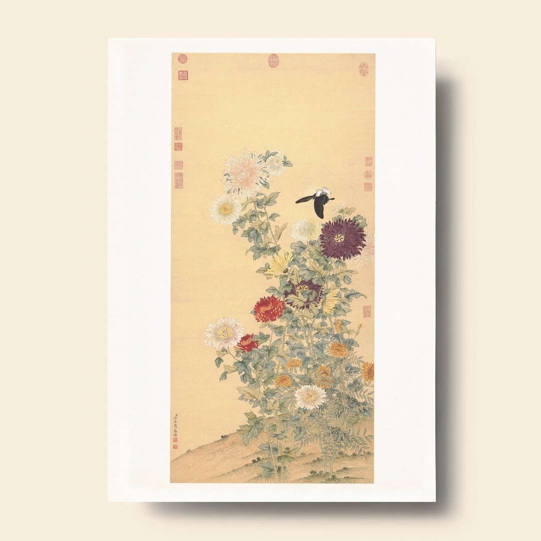 【B4 艺术画卡・B4 Poster】汪承霈・画菊 - 海报/装饰画/版画 - 纸 卡其色