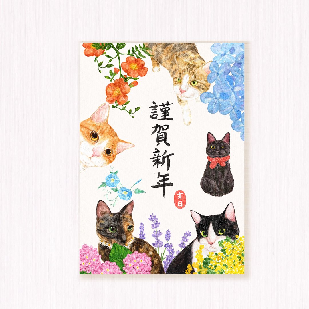 【限量】2025furimuri插画桌历 小花与猫  圣诞礼物 - 年历/台历 - 纸 多色