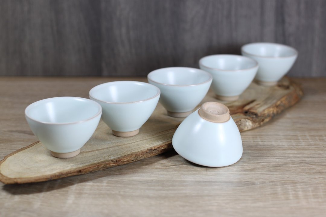 【圣诞礼盒】汝窑 粉青 中式小茶杯六入 莺歌名家叶敏祥作品 - 茶具/茶杯 - 陶 
