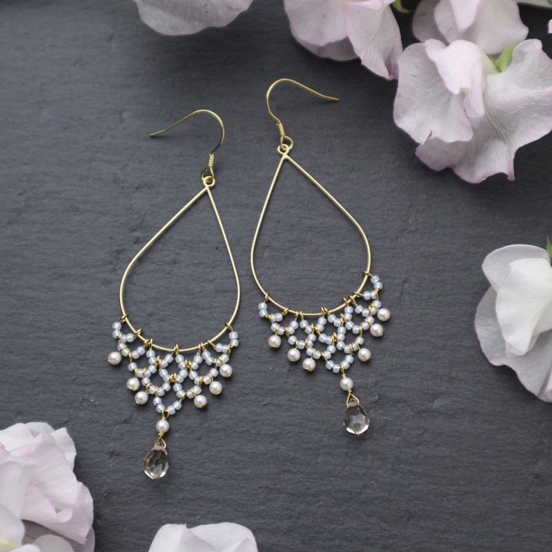 Lacy Earrings/レース模様のイヤリング・ピアス D - 耳环/耳夹 - 玻璃 金色