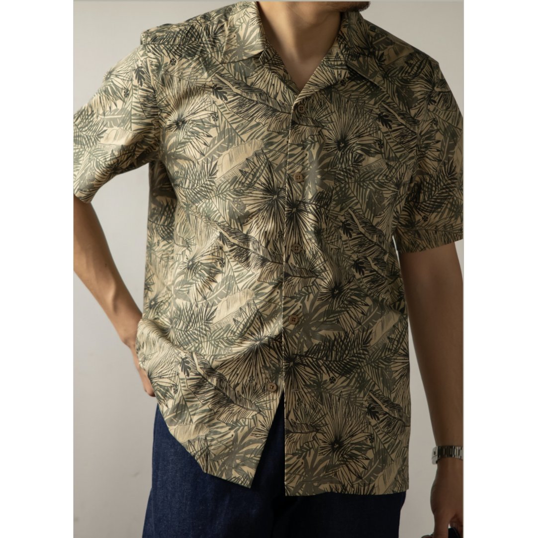 夏威夷衬衫 阿罗衬衫 墨色椰林印花 天然椰壳扣 Aloha Shirt - 男装衬衫 - 其他材质 卡其色