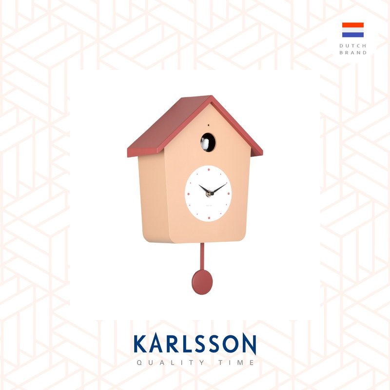 荷兰Karlsson, Cuckoo Light 浅啡/红色摇摆布谷鸟挂钟(整点报时) - 时钟/闹钟 - 塑料 咖啡色