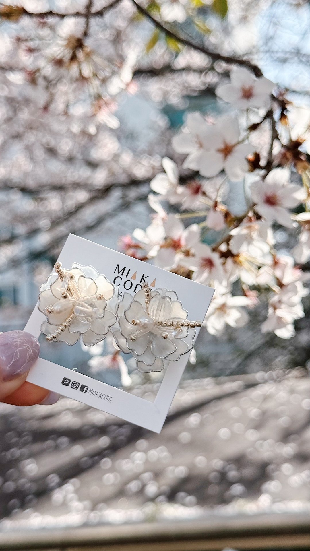 【新品】【樱花 C 满开】透白色 手工耳环  耳针/耳夹 - 耳环/耳夹 - 其他材质 白色