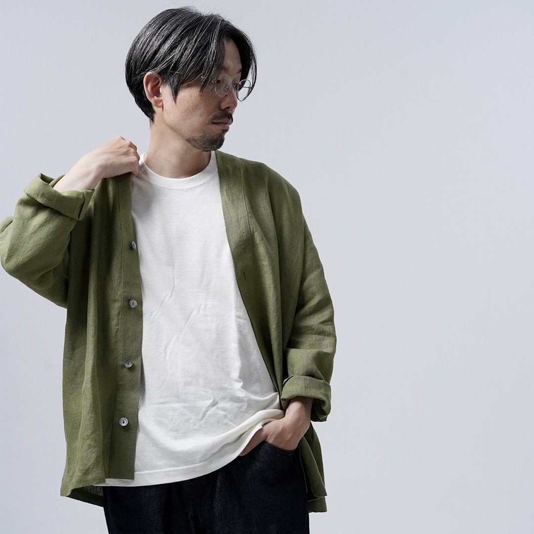 wafu [Linen cardigan] Haori that can be used in all seasons / Yanagizome h042a-ign2 - 女装上衣 - 棉．麻 绿色