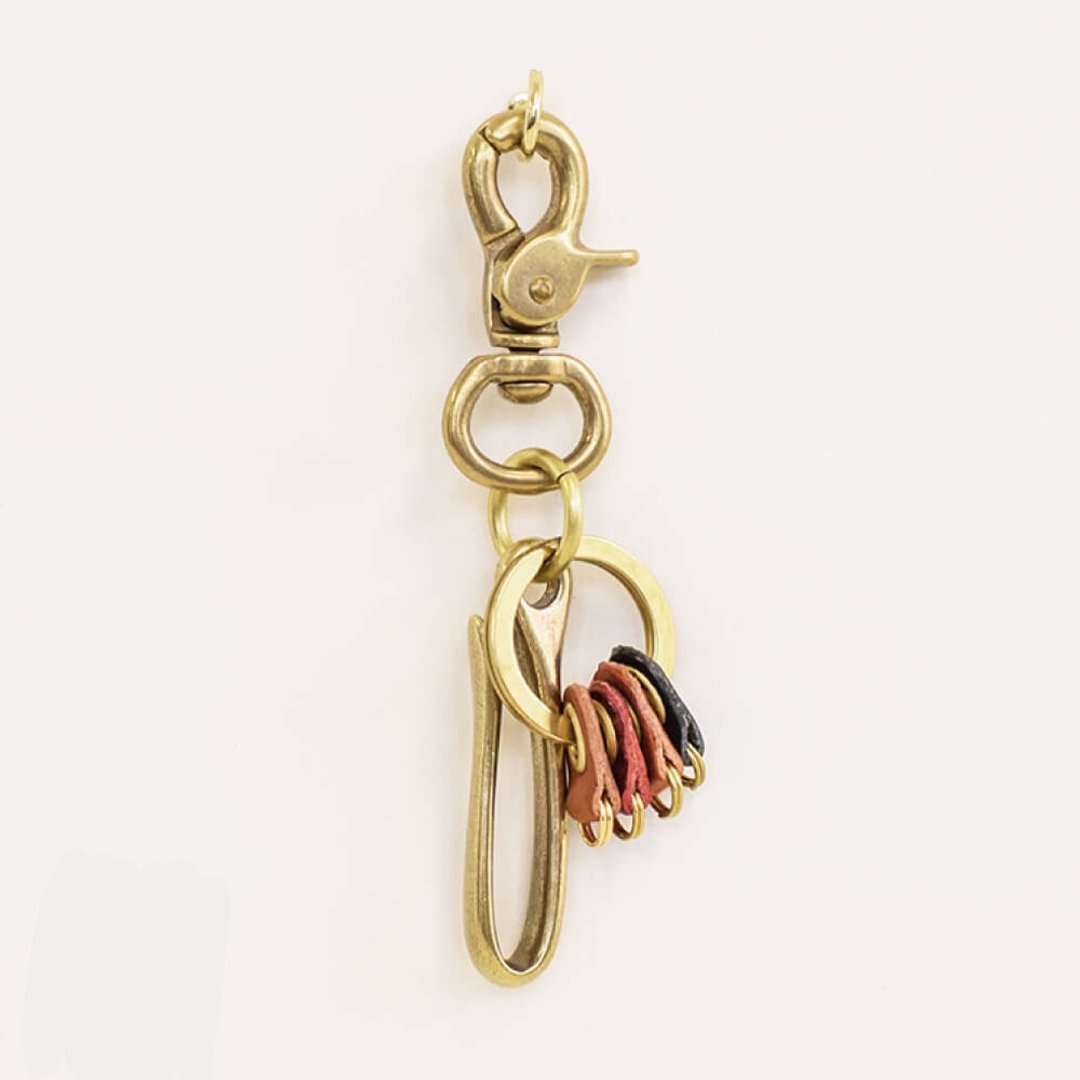 Brass Tochigi leather lever Naskan hook quadruple key ring keyring keychain brass Made in Japan JAK030 - 钥匙链/钥匙包 - 真皮 金色