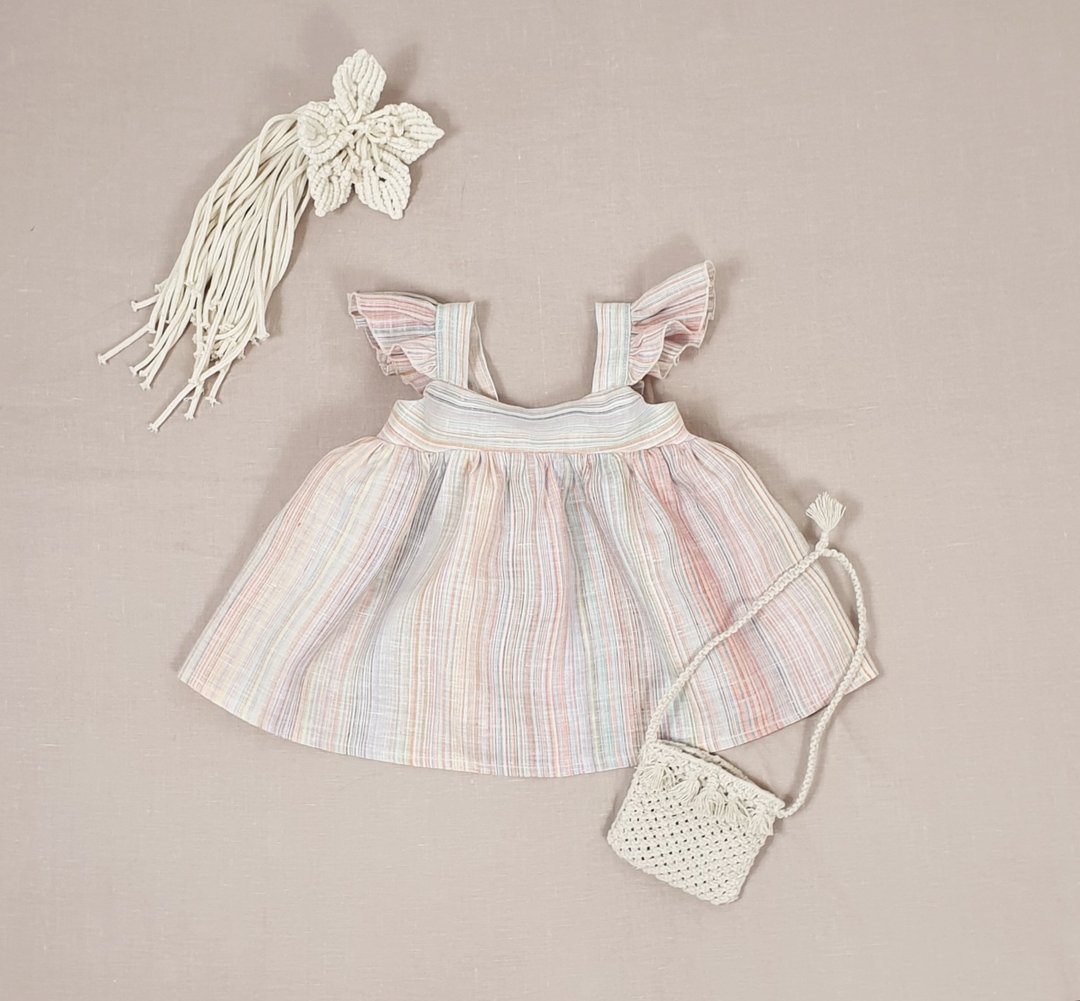 Natural linen ruffle top for baby girl, summer baby linen top,linen baby clothes - 童装上衣 - 棉．麻 多色