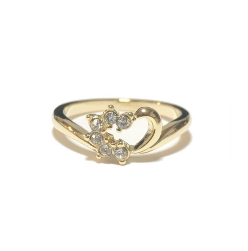 Half Heart & Crystal Ring. - 戒指 - 其他金属 金色