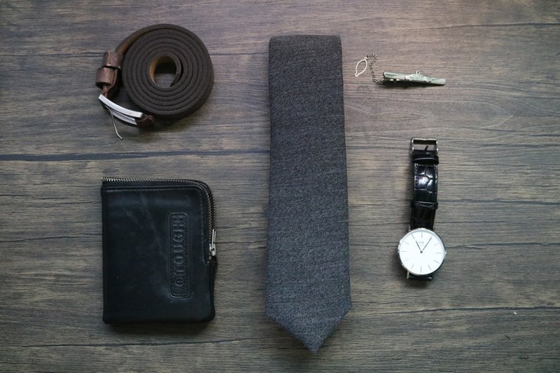 深灰色呢子羊毛領帶/秋冬新寵型男衣櫃裝備 - 领带/领带夹 - 羊毛 灰色