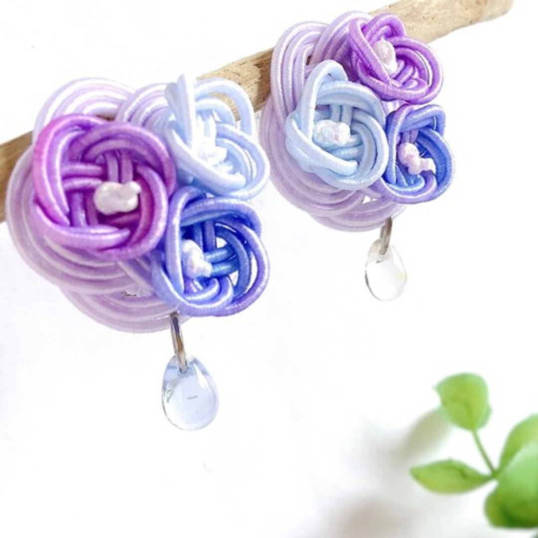 Clip-On Original dyeing [Hydrangea] Made by Mizuhiki Adult cute purple - 耳环/耳夹 - 其他金属 紫色