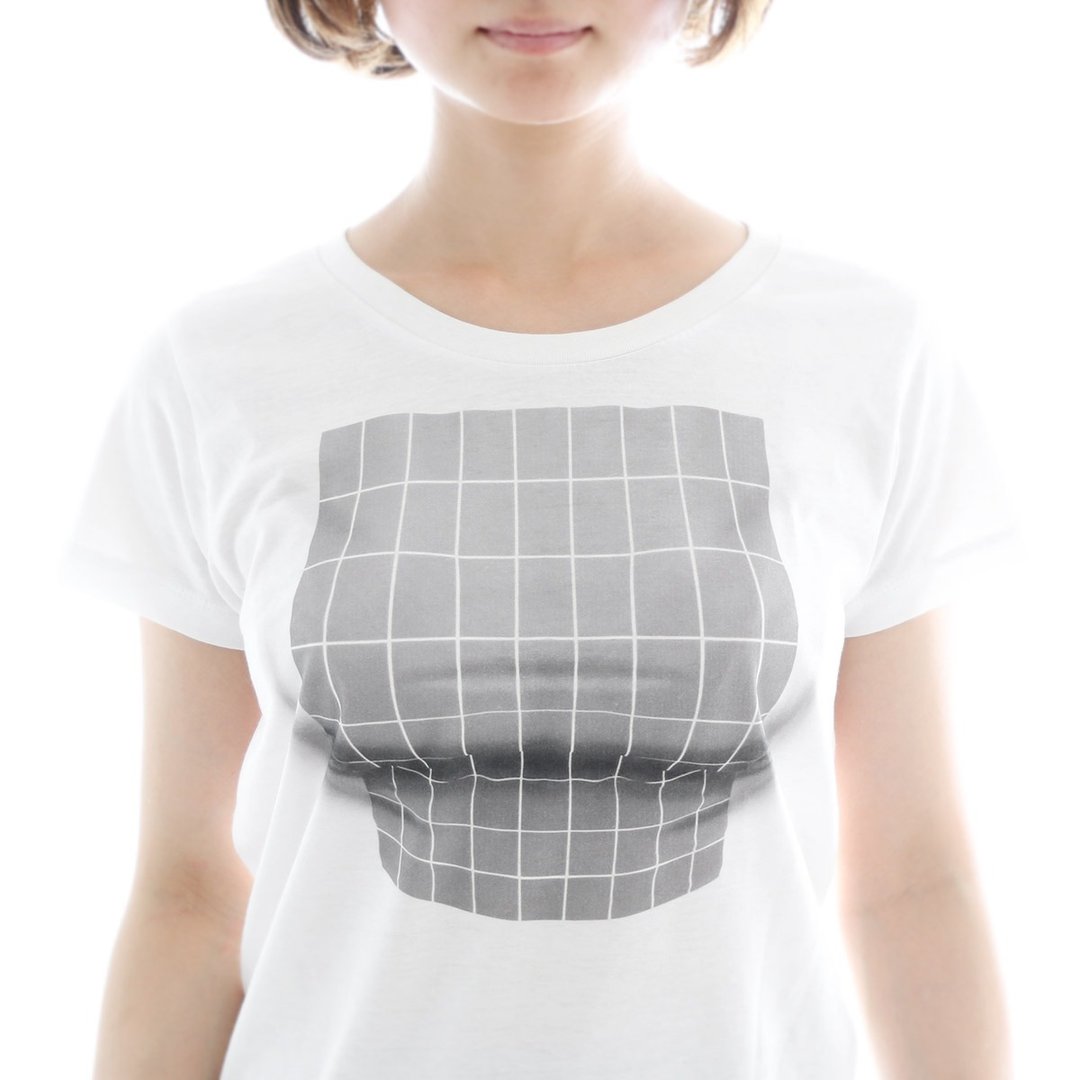 Mousou Mapping T-shirt/ Illusion grid/ WS size - 女装 T 恤 - 棉 灰色