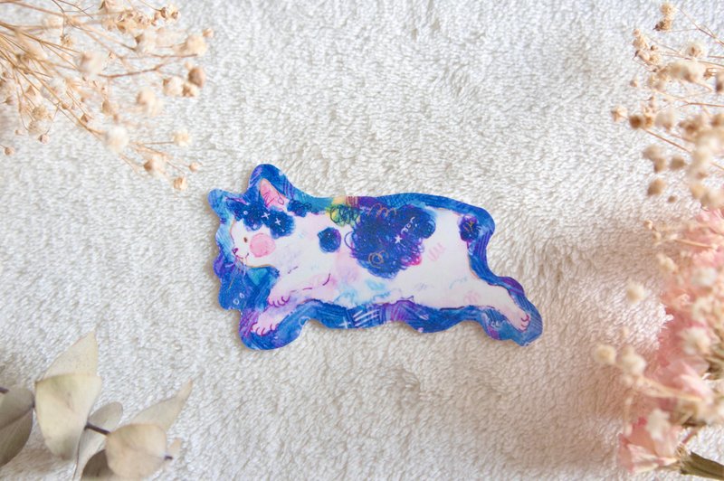 全像夜空猫咪贴纸 - 贴纸 - 纸 蓝色