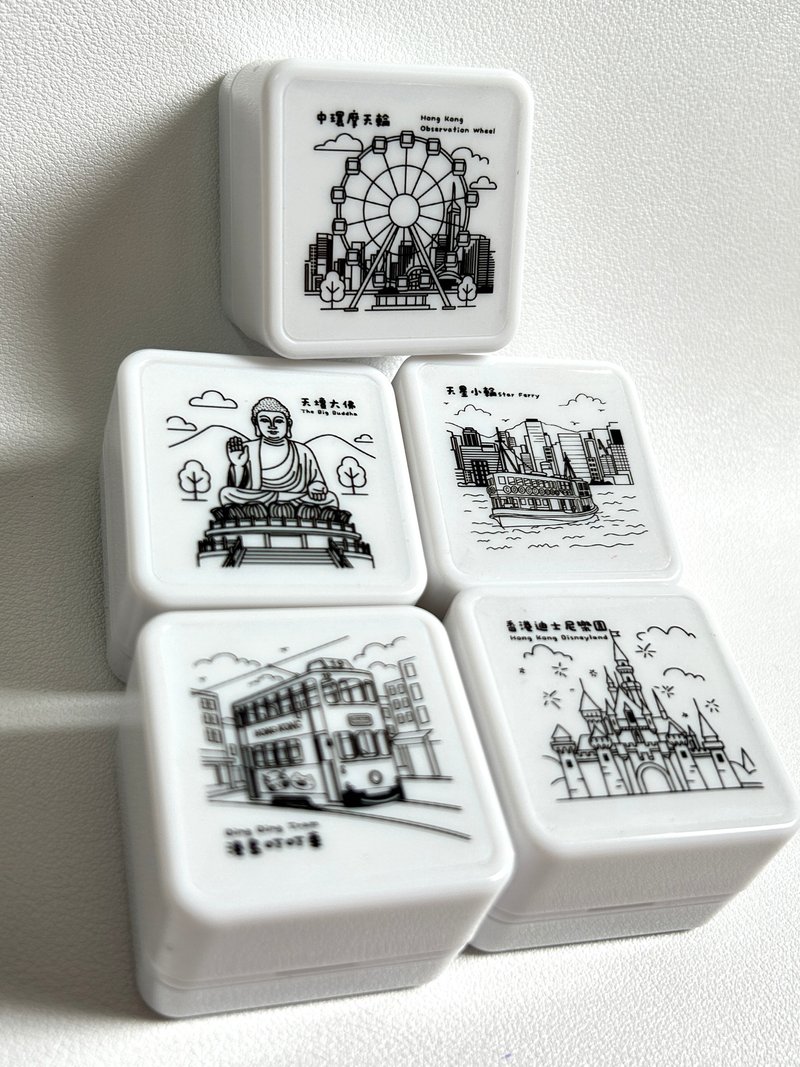 香港风景系打印章手绘城市天星小轮天坛大佛叮叮车摩天轮迪士尼乐 - 印章/印台 - 其他材质 