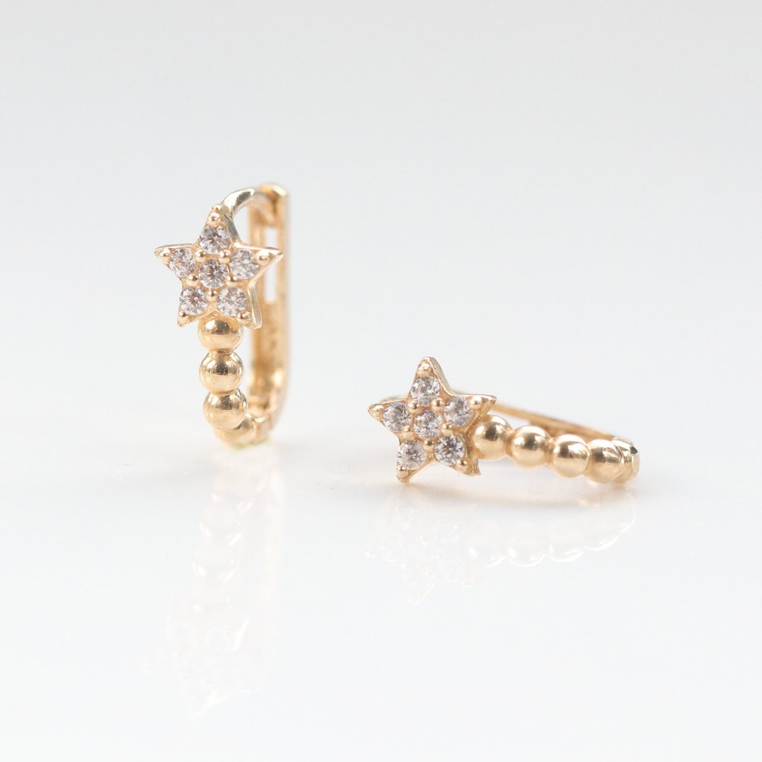 14K Star Ball Lock Earring 星星珠珠耳扣耳环 - 耳环/耳夹 - 贵金属 