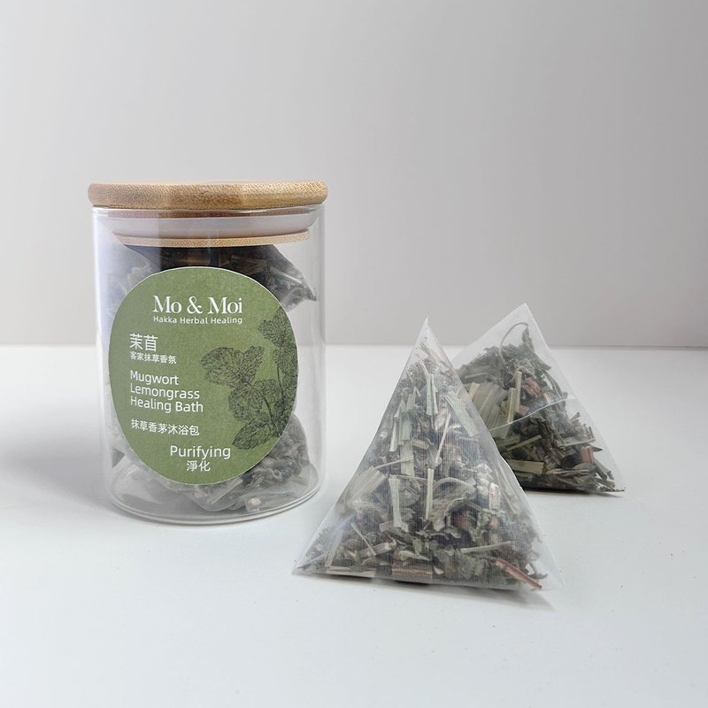 茉苜 Mo & Moi  客家抹草沐浴包 · 简约竹盖玻璃瓶 6入 - 香薰/精油/线香 - 植物．花 绿色