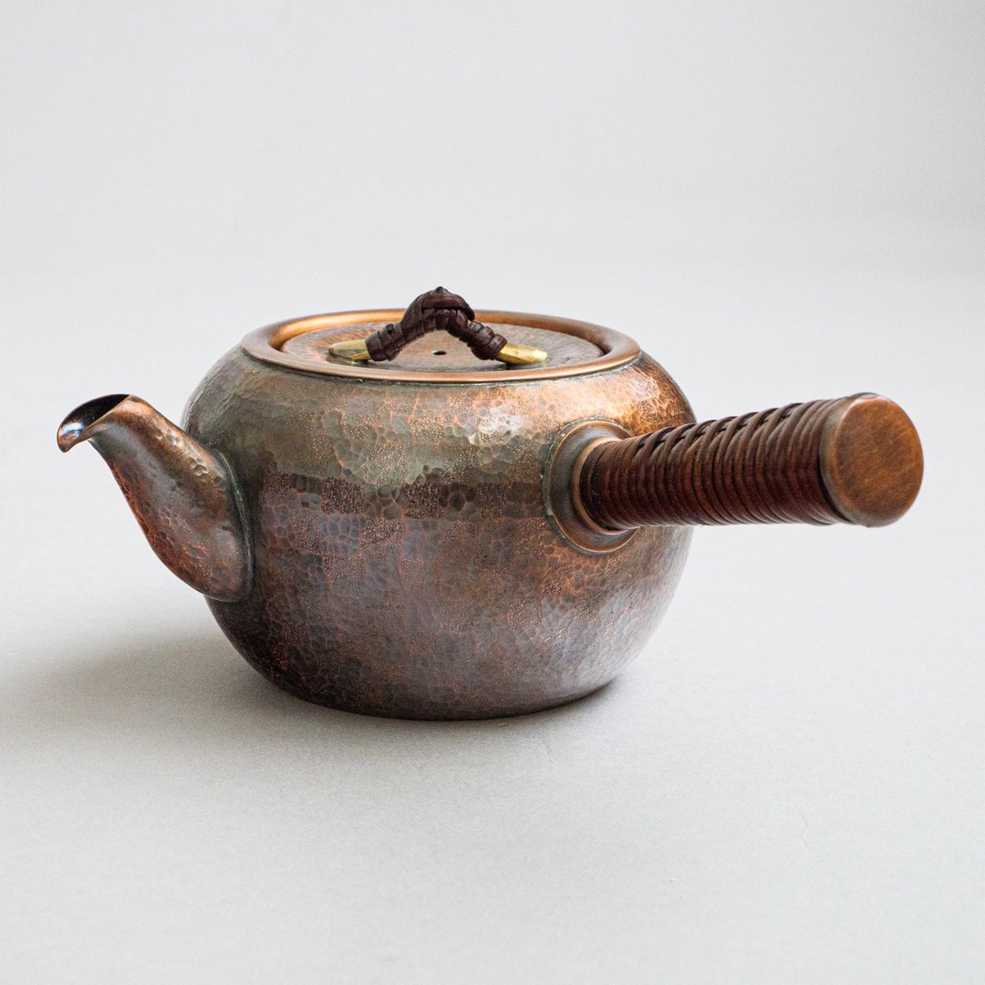 Round copper teapot (medium) checkered pattern - 茶具/茶杯 - 铜/黄铜 