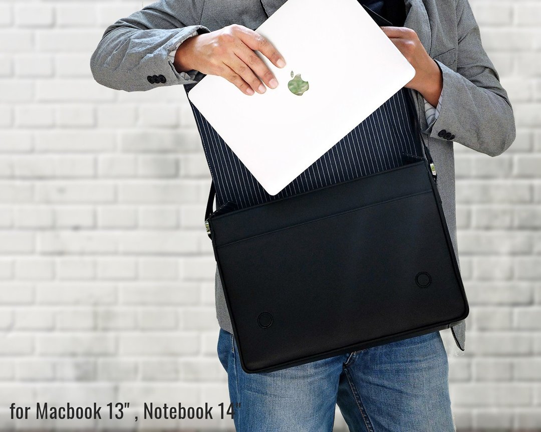 Macbook Smart Satchel Super Black Messenger Bag - 电脑包 - 真皮 黑色