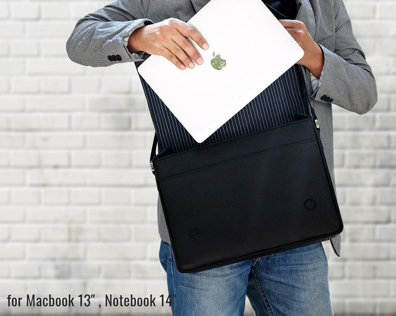 Macbook Smart Satchel Super Black Messenger Bag - 电脑包 - 真皮 黑色