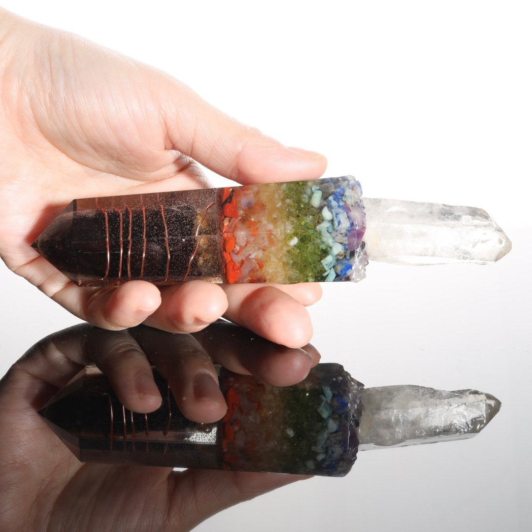 定制化礼物_黑白水晶脉轮治疗魔法棒 -白/黑水晶、天然矿石 - 摆饰 - 水晶 白色