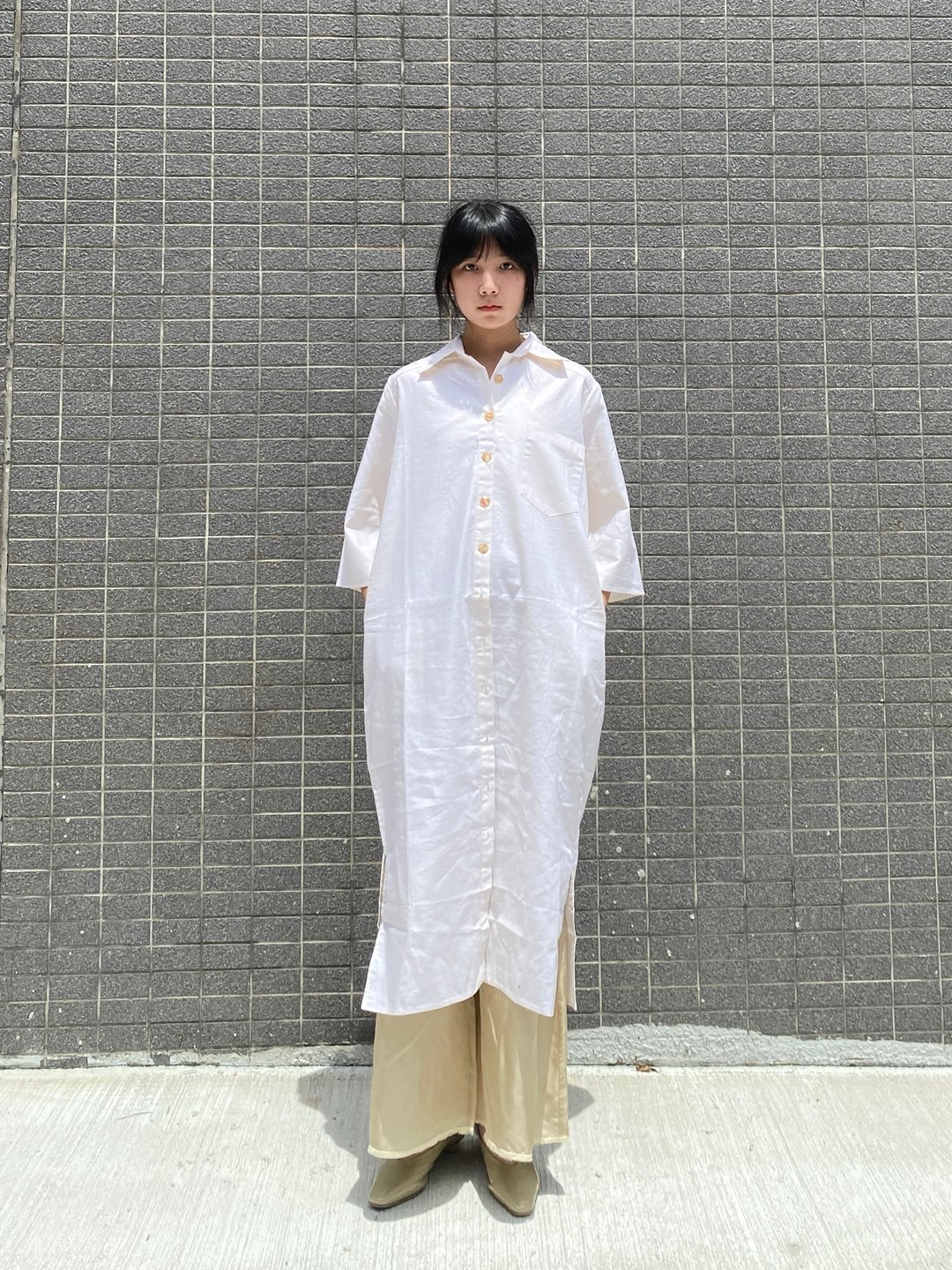 长版微水袖衬衫 - 女装衬衫 - 棉．麻 白色