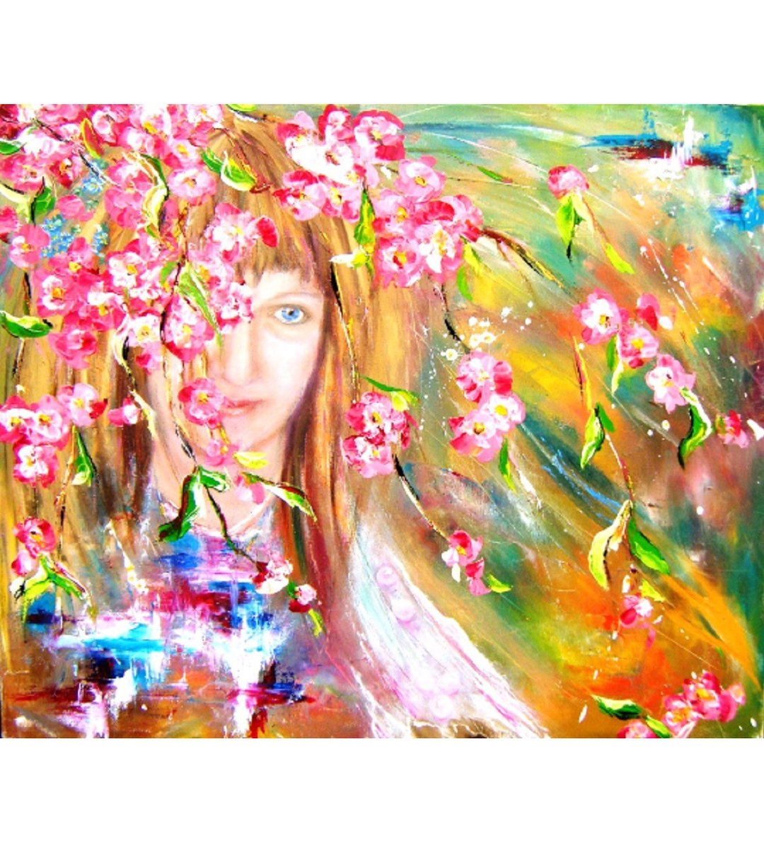 Woman Portrait Wall Art Original Painting Girl Artwork Woman Face Oil 24 by 20 - 墙贴/壁贴 - 其他材质 粉红色