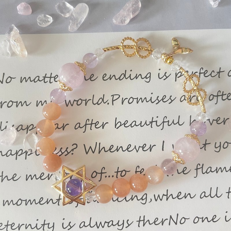 橙月光拉长石水晶手链设计款 14K包金  薰衣草紫水晶 生日礼物 - 手链/手环 - 水晶 多色